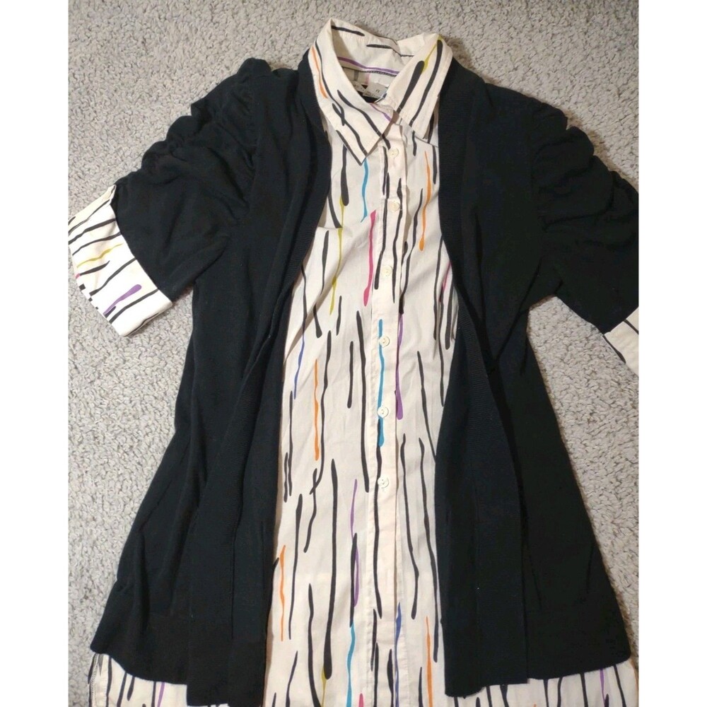 Peter Nygard Button Up Cross Sweater Artsy Retro M Stretchy Sleeves
